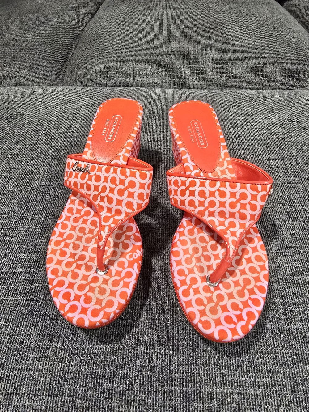 Coach Women's Orange Signature Flip Sandals